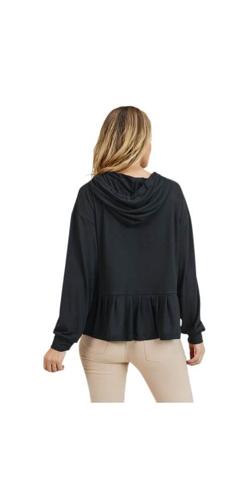 YELETE Women's Long Sleeve Hoodie Top with Ruffle Hem