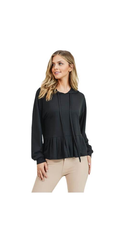 YELETE Women's Long Sleeve Hoodie Top with Ruffle Hem