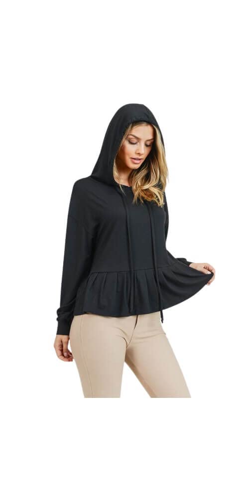 YELETE Women's Long Sleeve Hoodie Top with Ruffle Hem