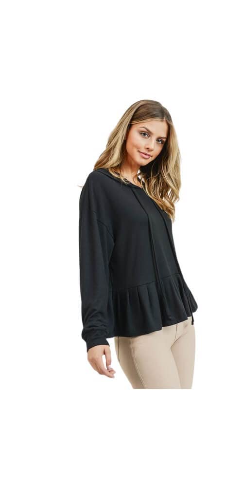 YELETE Women's Long Sleeve Hoodie Top with Ruffle Hem