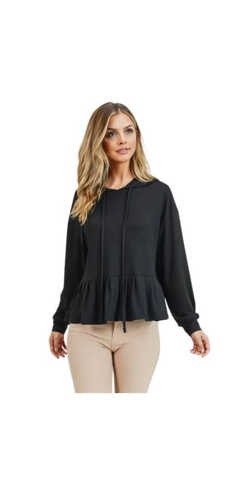 YELETE Women's Long Sleeve Hoodie Top with Ruffle Hem