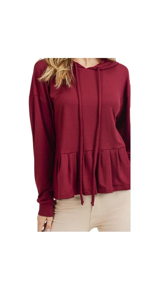 YELETE Women's Long Sleeve Hoodie Top with Ruffle Hem