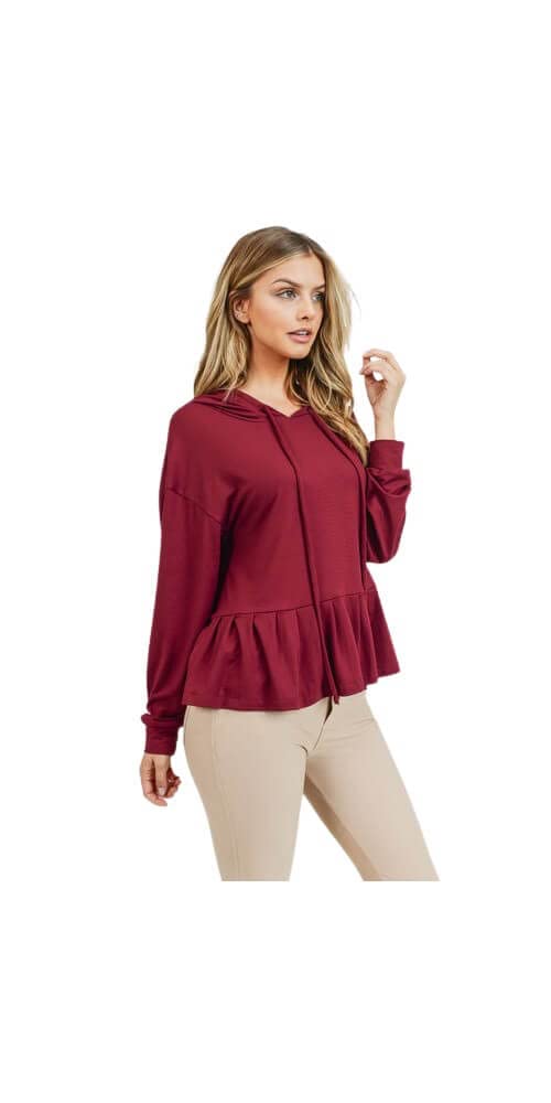 YELETE Women's Long Sleeve Hoodie Top with Ruffle Hem