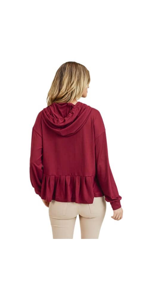 YELETE Women's Long Sleeve Hoodie Top with Ruffle Hem
