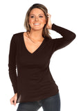Kavio! Women Sheer Jersey Deep V Neck Long Sleeve