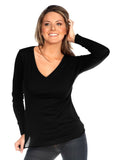Kavio! Women Sheer Jersey Deep V Neck Long Sleeve