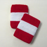 White & Red Striped Sweat Wristbands - Pair - 24 Pack (Clearance)