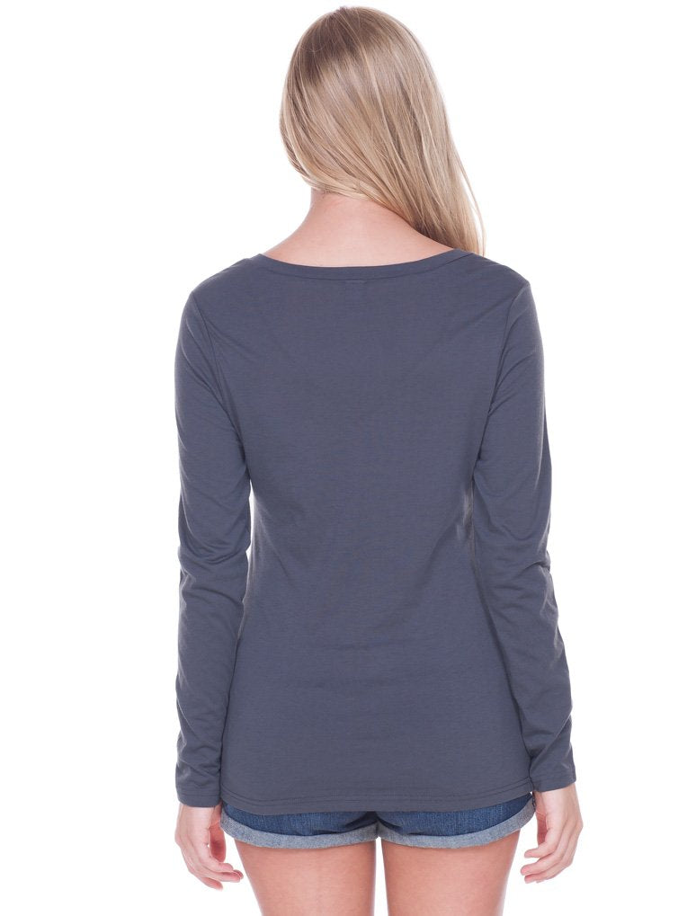 Kavio! Women Sheer Jersey Deep V Neck Long Sleeve
