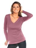 Kavio! Women Sheer Jersey Deep V Neck Long Sleeve