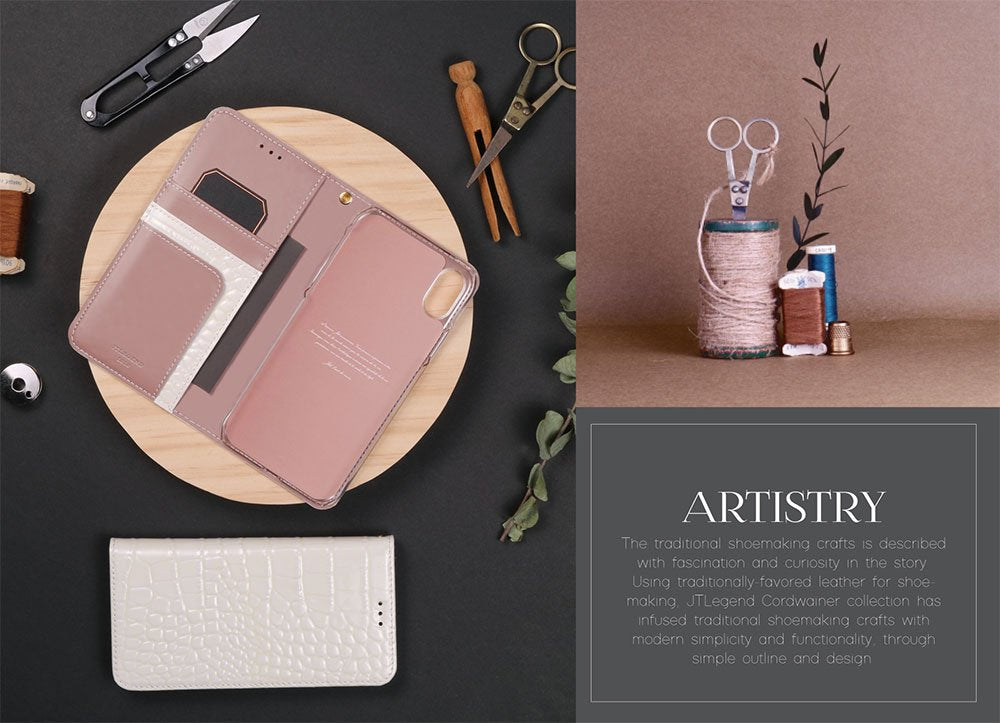 JTLEGEND iPhone X Perle Cowhide Genuine Leather Flip Wallet case for Apple iPhone X, 3 Protective Credit Card Slots