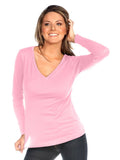 Kavio! Women Sheer Jersey Deep V Neck Long Sleeve