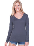 Kavio! Women Sheer Jersey Deep V Neck Long Sleeve