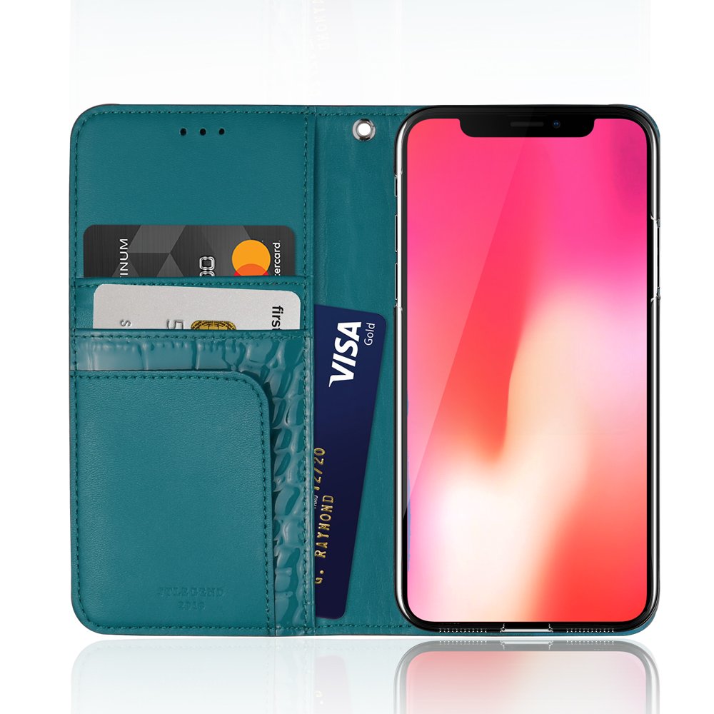 JTLEGEND iPhone X Perle Cowhide Genuine Leather Flip Wallet case for Apple iPhone X, 3 Protective Credit Card Slots