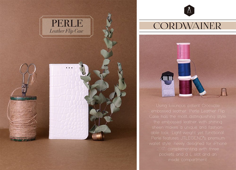 JTLEGEND iPhone X Perle Cowhide Genuine Leather Flip Wallet case for Apple iPhone X, 3 Protective Credit Card Slots