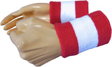 White & Red Striped Sweat Wristbands - Pair - 24 Pack (Clearance)