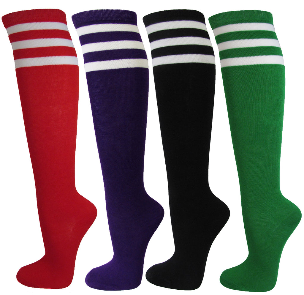 COUVER Premium Quality White Striped Knee High Fashion Tube Cotton Socks(1 Pair)