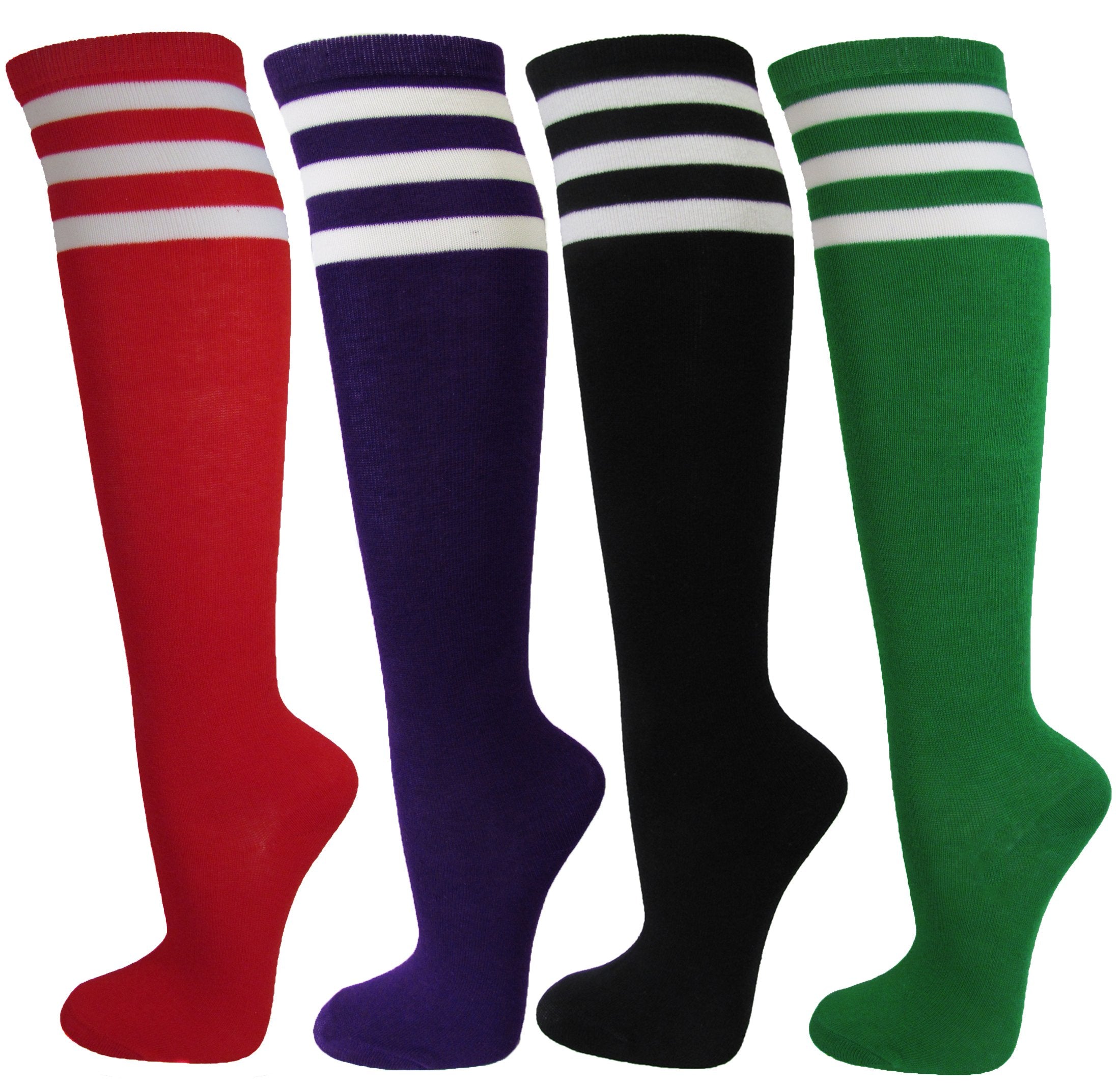 COUVER Premium Quality White Striped Knee High Fashion Tube Cotton Socks(1 Pair)