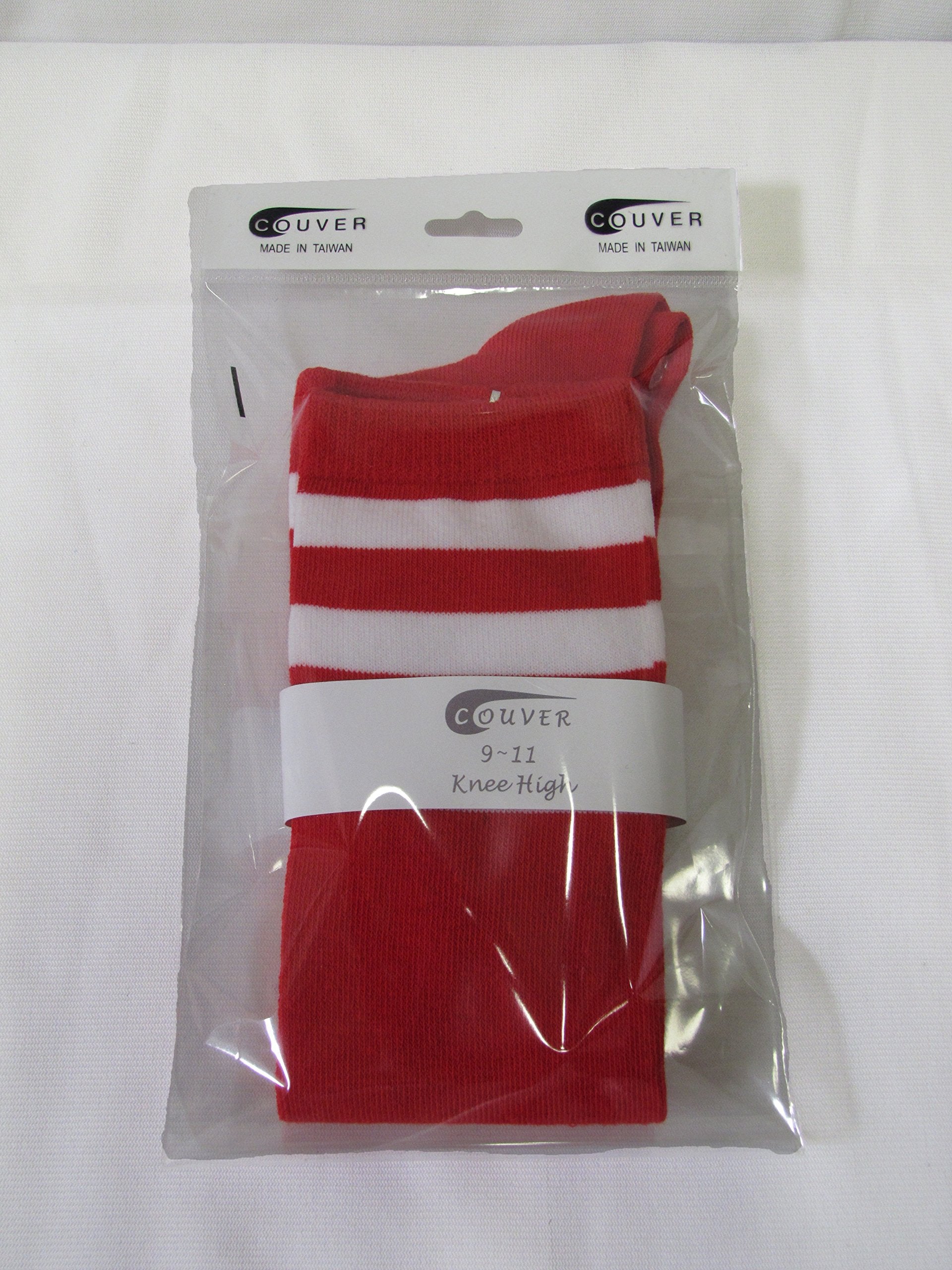 COUVER Premium Quality White Striped Knee High Fashion Tube Cotton Socks(1 Pair)