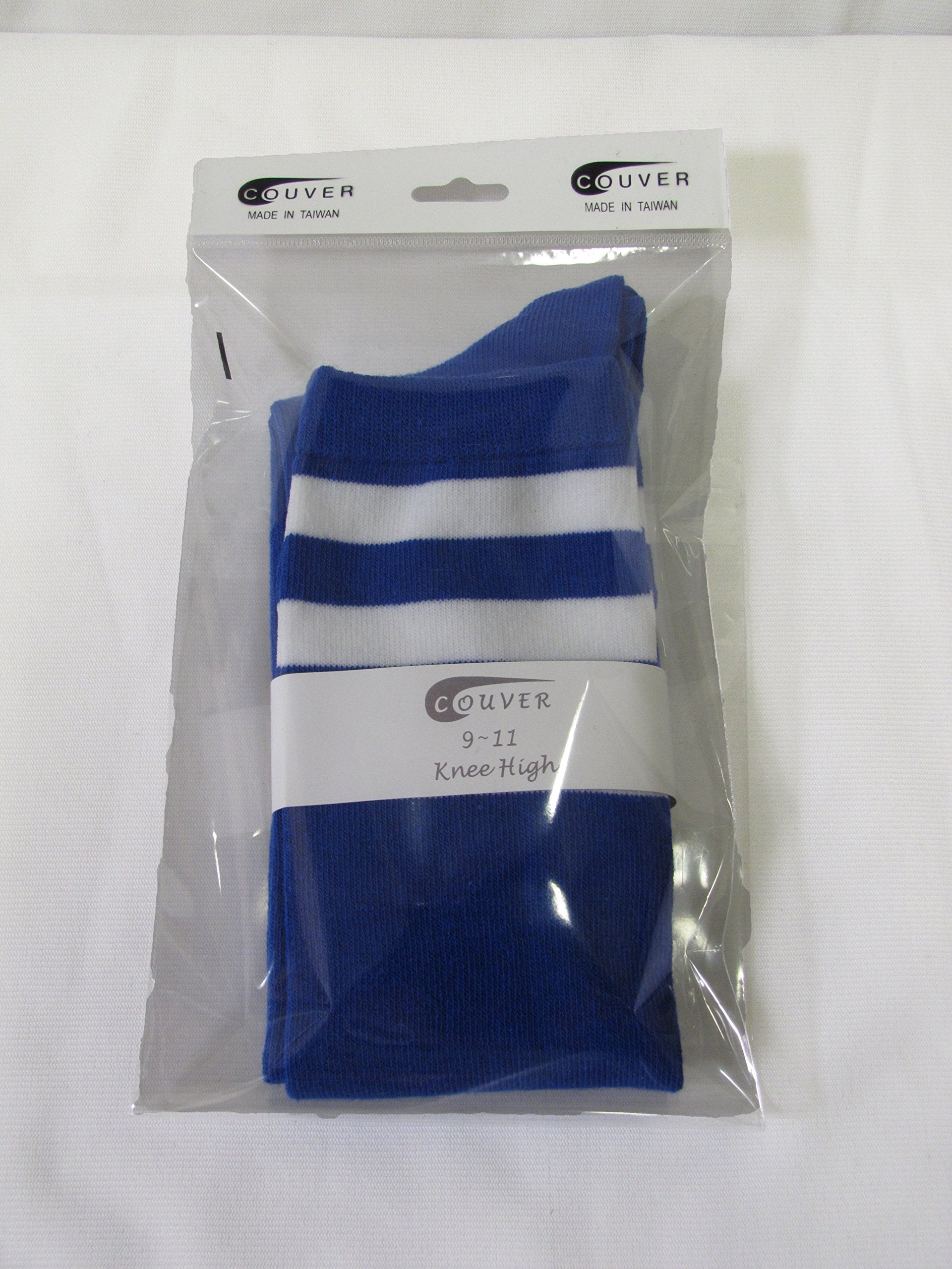 COUVER Premium Quality White Striped Knee High Fashion Tube Cotton Socks(1 Pair)