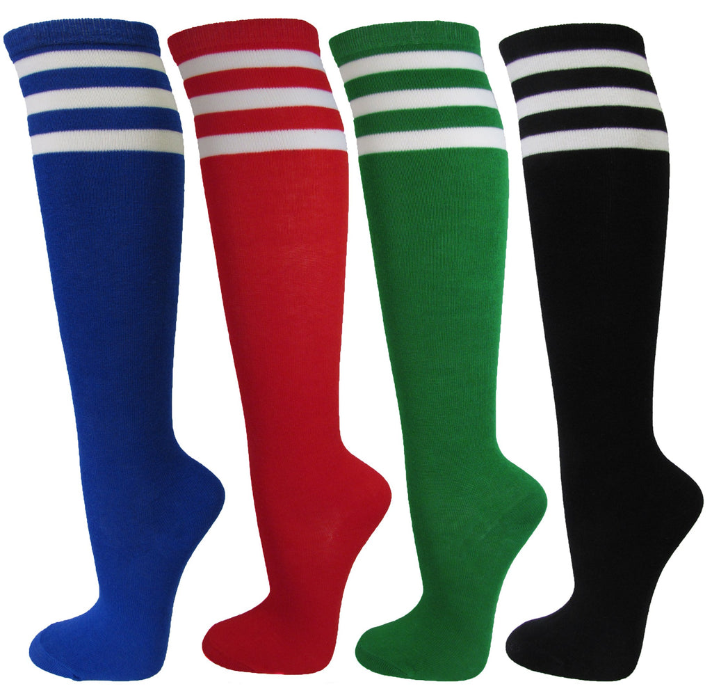 COUVER Premium Quality White Striped Knee High Fashion Tube Cotton Socks(1 Pair)