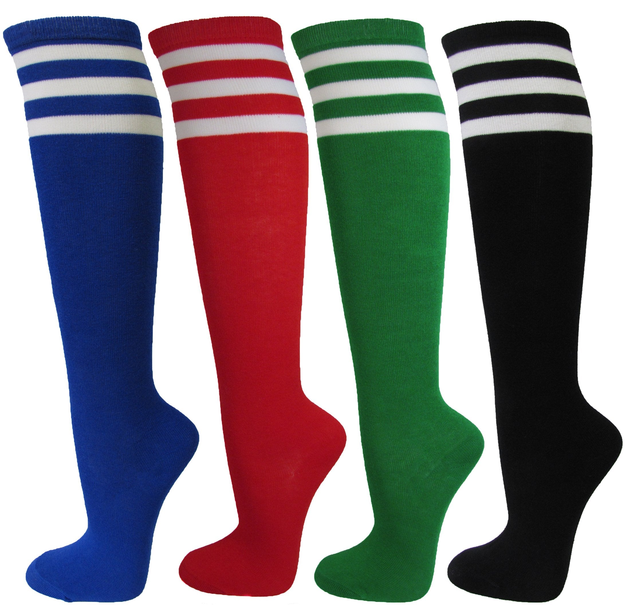 COUVER Premium Quality White Striped Knee High Fashion Tube Cotton Socks(1 Pair)