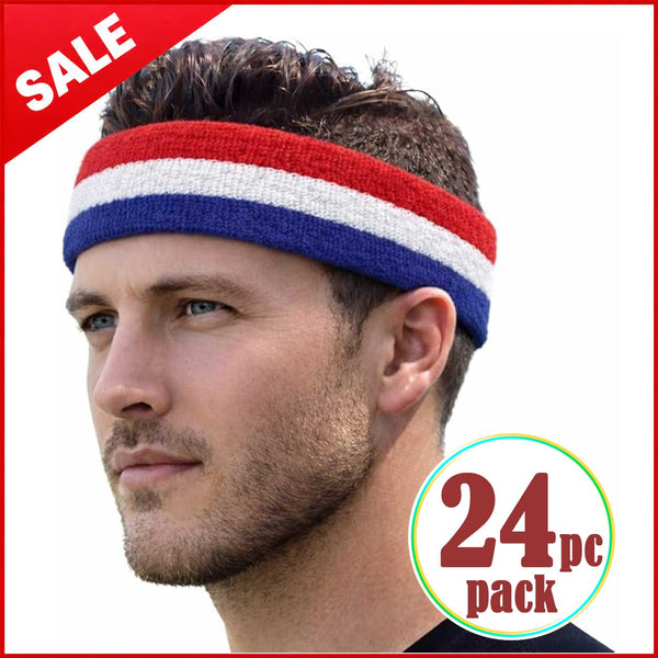 Blue White Red Stripe Terry Sport Headband