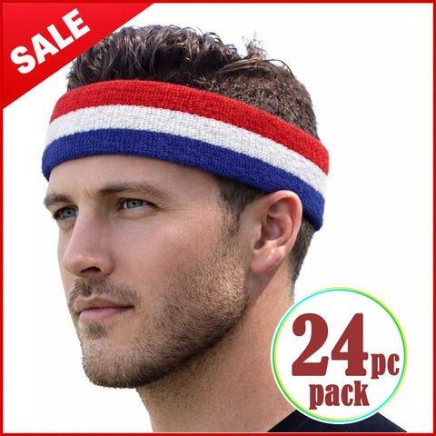 Blue White Red Stripe Terry Sport Headband