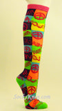 PEACE LOVE Bright Pink Purple Orange Plaid Knee Socks for Girl