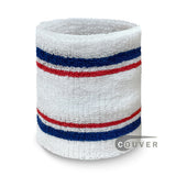 White with Blue Red stripes Premium Tennis Wristband Sweatband