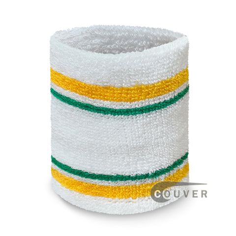 White with Gold Green stripes Premium Tennis Wrist Sweatband