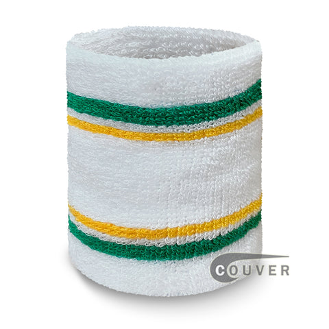 White with Green Gold stripes Premium Tennis Sports Wristband
