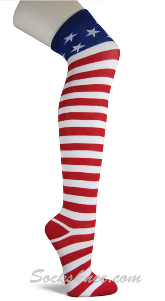 USA Flag stars and stipes Thigh High American Pride Flag Socks