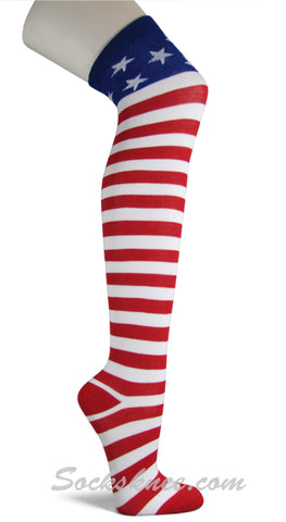 USA Flag stars and stipes Thigh High American Pride Flag Socks