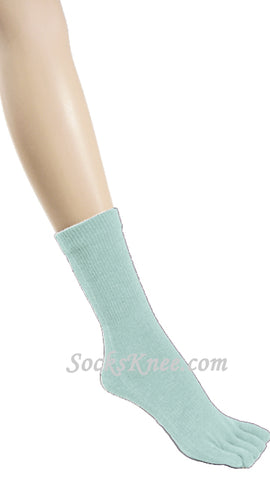 Light Blue 5fingers Toed Toe Socks, Quarter ~ Mid-calf Length