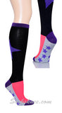 Purple Bold Star-Mini Stars Black Knee High Socks