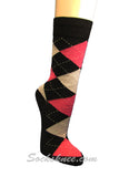 Black Bright Pink Gray Argyle Mens Cotton Mid-Calf Dress socks