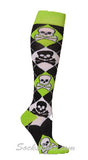 Skulls Black Women Lime Green White Argyle Knee High Socks