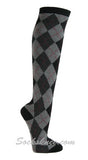 Black with gray argyle socks knee high