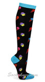 Ladies Black with Ice Cream Patterned Stylish Knee High Socks