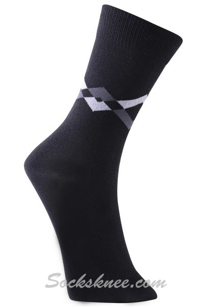 Black Men's Diamond Link Cotton Blended Dress Socks