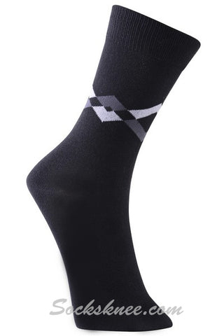 Black Men's Diamond Link Cotton Blended Dress Socks