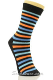 Black Men's Light-blue Orange Light-sky-blue Stripes Dress Socks