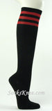 Black with Dark Red 3line striped knee high socks