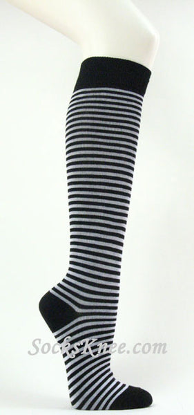 Black and White  thin striped knee high socks