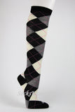 Black Gray Cream Argyle Knee Sock