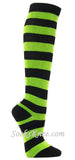 Black x Bright Lime Green Stripes Knee Hi Socks for Women