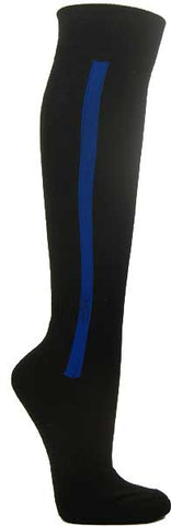 Black mens knee socks with blue stripe for baseball and sports