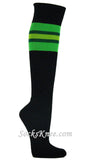 Black Striped Sock w BrightGreen Green Lime Green for Sports