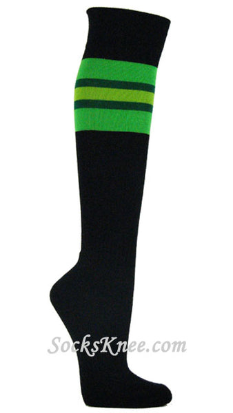 Black Striped Sock w BrightGreen Green Lime Green for Sports