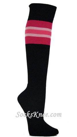 Black Striped Socks With Bright Pink Light Pink for Sports